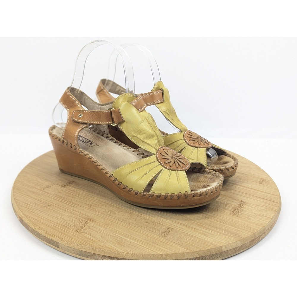 Pikolinos Wedge Puerto Vallarta Sandals Womens 7 Brown Yellow Sunflower EU 37